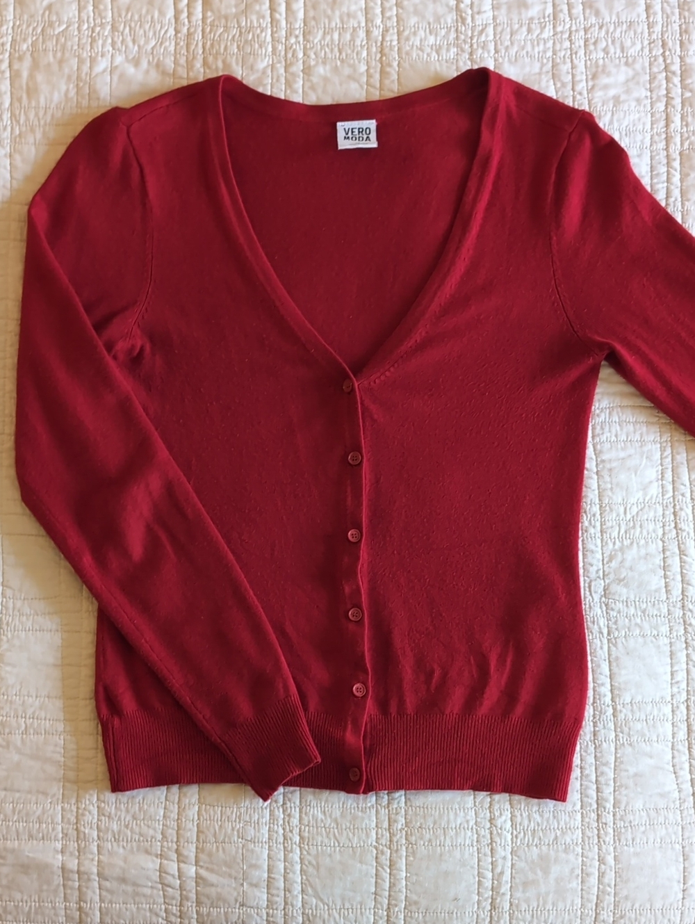 Vero Moda Red V-Neck Button-Front Lightweight Cardigan